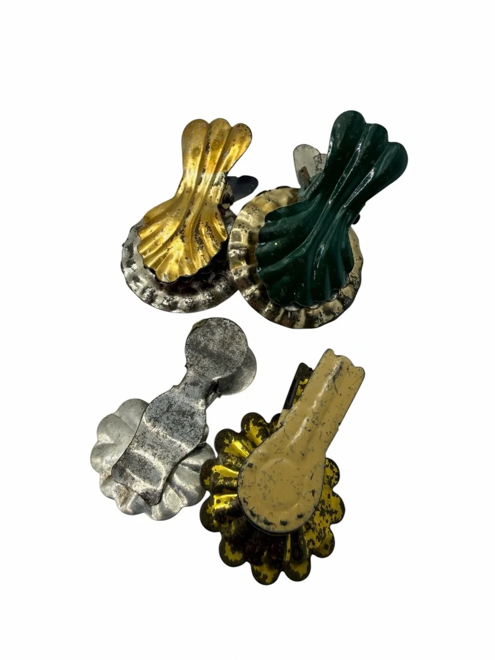 Antique Victorian Tin Enameled Christmas Tree Candle Holder Clips
